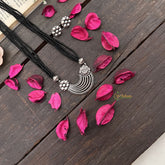 Vriksham Ornate Silver Oxidized Pendant With Black Beaded Magalsutra-S999